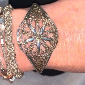 Estate Vintage sterling filagree silver dollar design cuff
